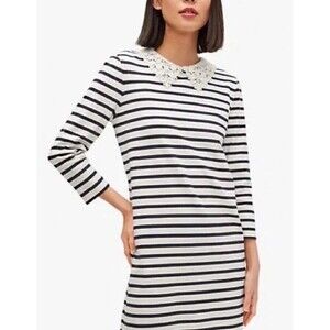 KATE SPADE Lace Collar Stripe Tee Dress Women Small 3/4 Sleeve Above Knee Casual